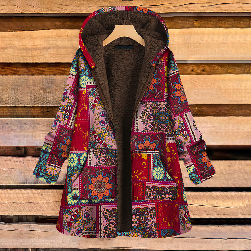 Vintage Floral Print Long Sleeve Hooded Coat wearshes