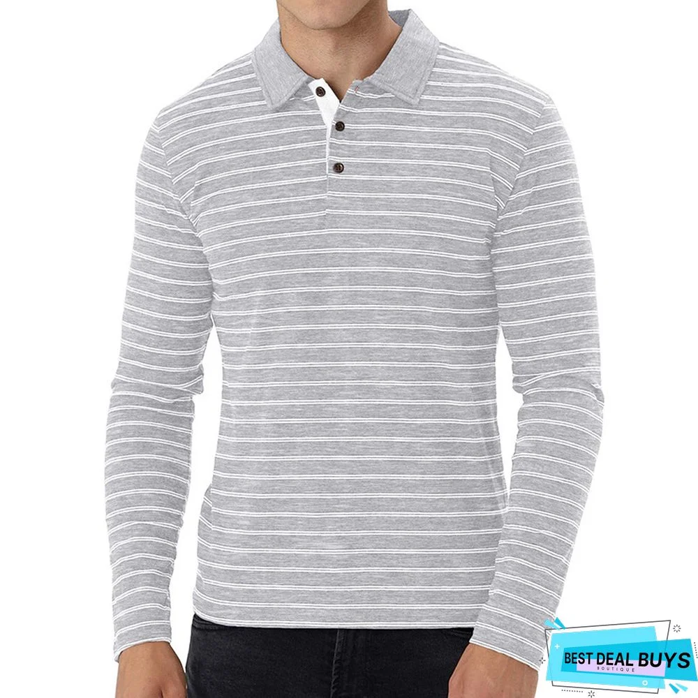Golf Striped Polo Shirt Custom T-Shirt European and American Men Lapel Long Sleeve