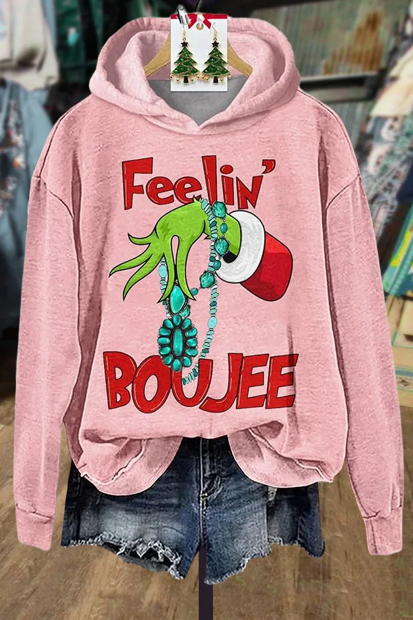 Turquoise Grinch Print Hoodie Sweatshirt