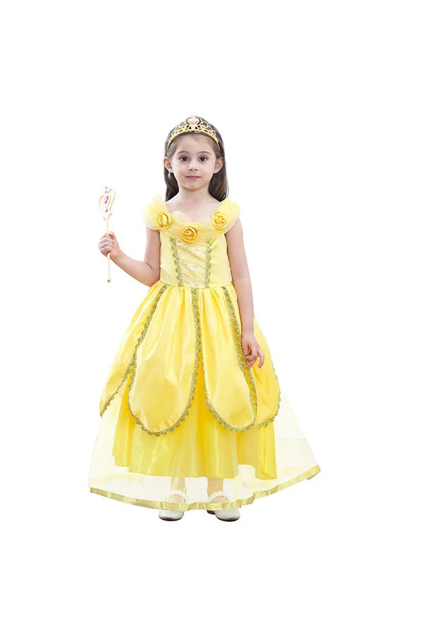 Halloween Graceful Sweet Little Girl Princess Belle Costume Yellow-elleschic