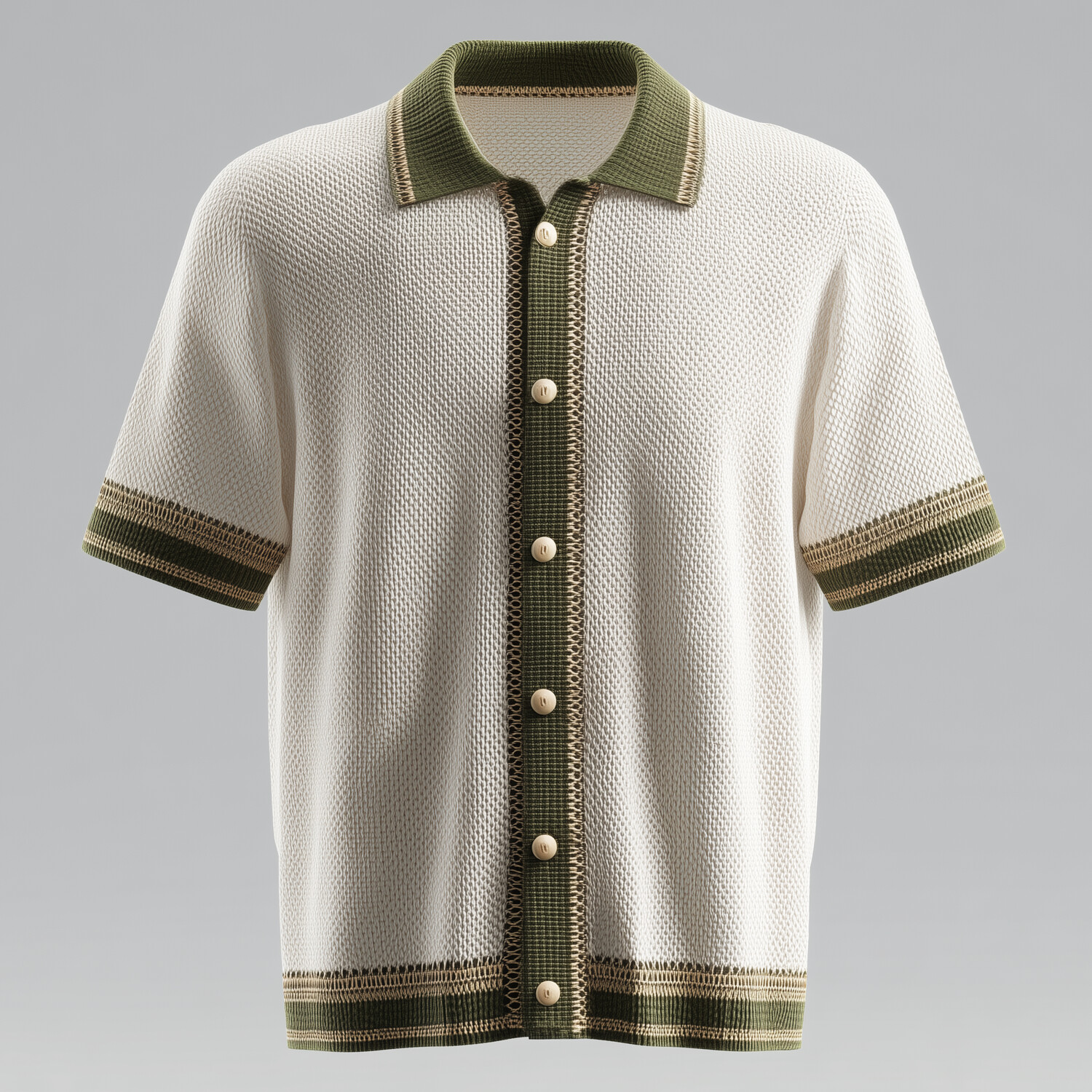 Men's Retro Contrast Trim Textured Knit Short Sleeve Shirt
