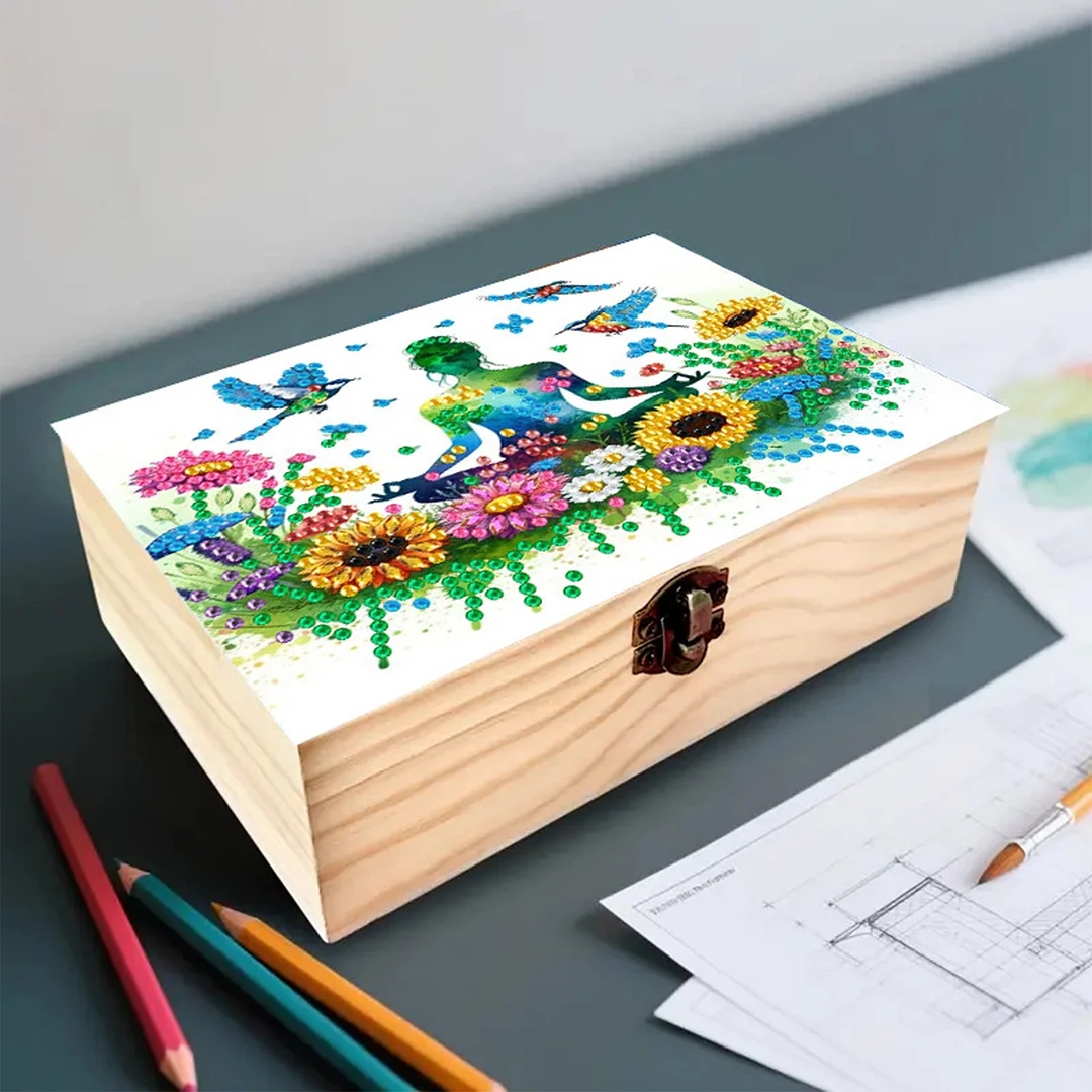 Mindful Sitting DIY Wooden 5D Diamond Art Diamond Art Storage Box for Adult Gift
