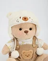 Getahug White Mink Hat Brown Overalls Bear | Handmade Jointed Teddy Bear Gift