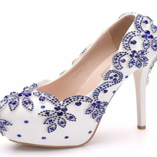 Breakj Breakj Cm High Heels Large Size Waterproof Table Single Shoes Women's Fine Heel Round Head Diamond Wedding Shoes Bridal Shoes Ball