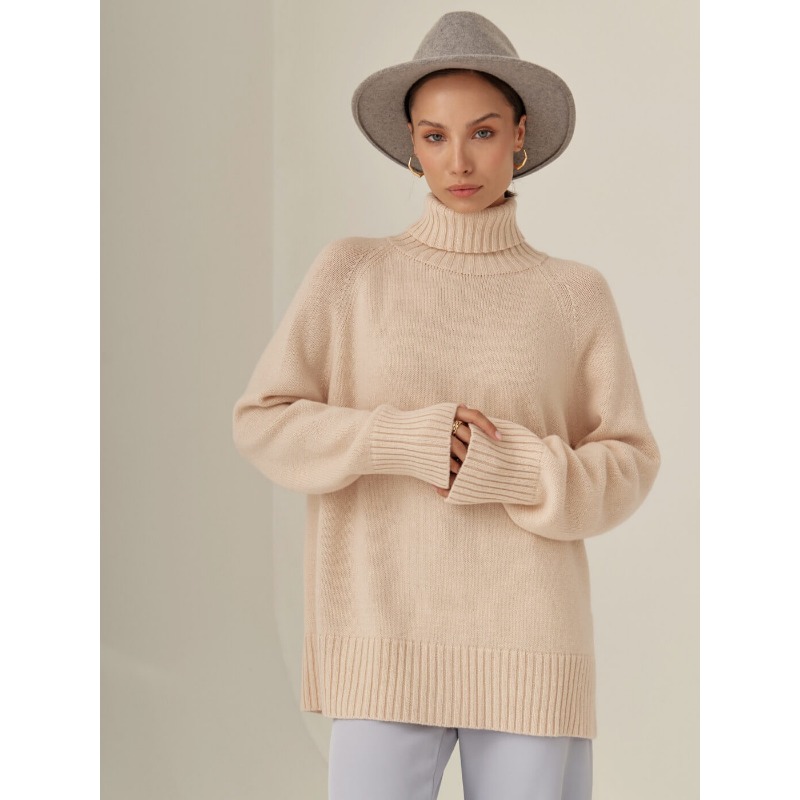 Ootddress Solid Loose Long Sleeve Turtleneck For Women Pullover High Street Slim Elegant Patchwork Sweater Top Oversized Sweater New