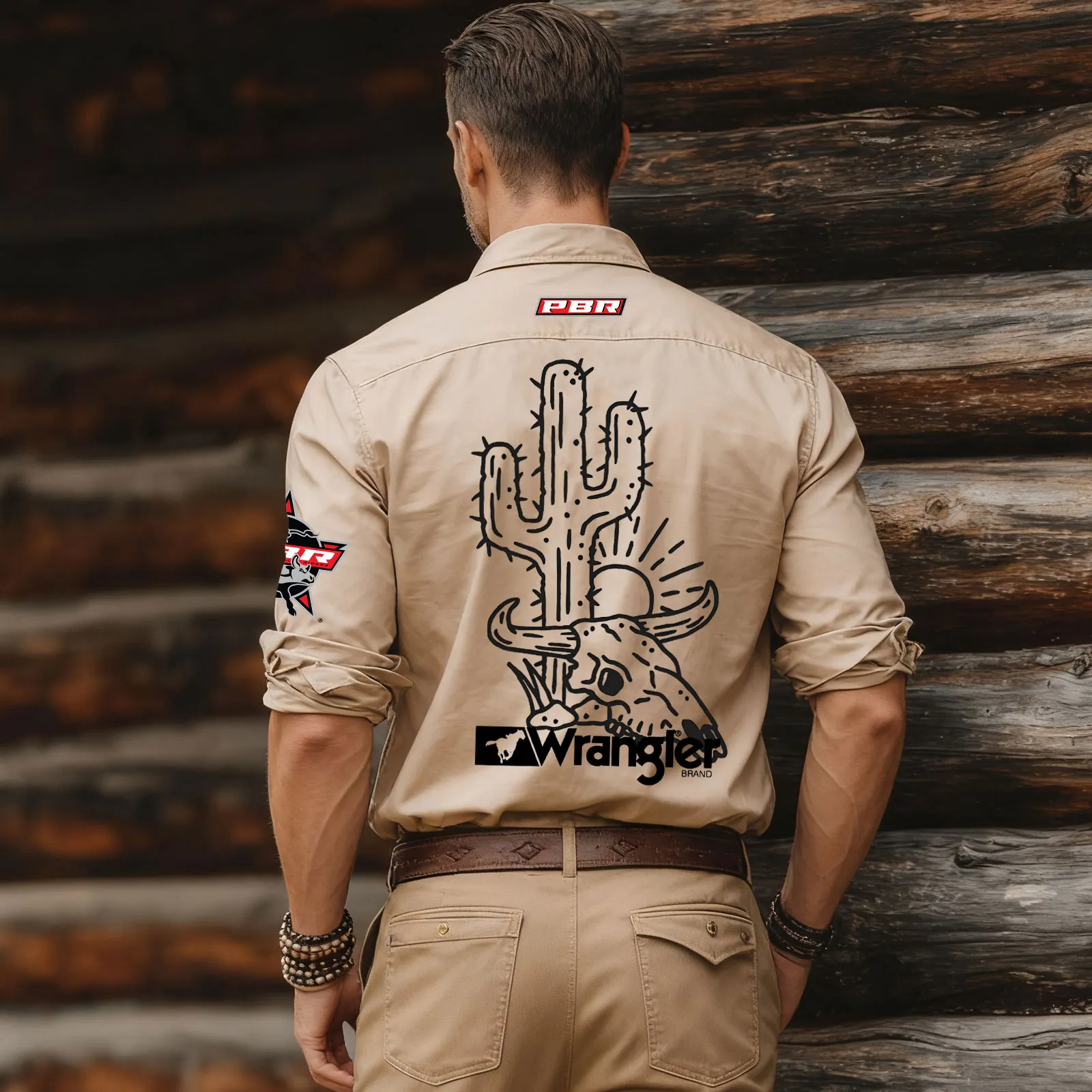 Western-Inspired Cowboy Shirt With Cactus And Skull Design