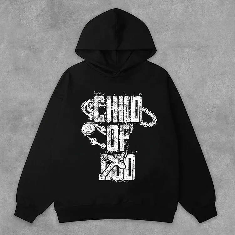 Vintage Child Of God Cross Graphic Print Casual Side Pockets Hoodie SOPULA