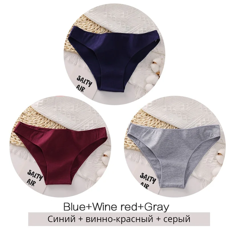 FINETOO 3Pcs/set Women Cotton Panties M-2XL Big Size Female Underwear Solid Color Briefs Underpants Ladies Cotton Panty Lingerie