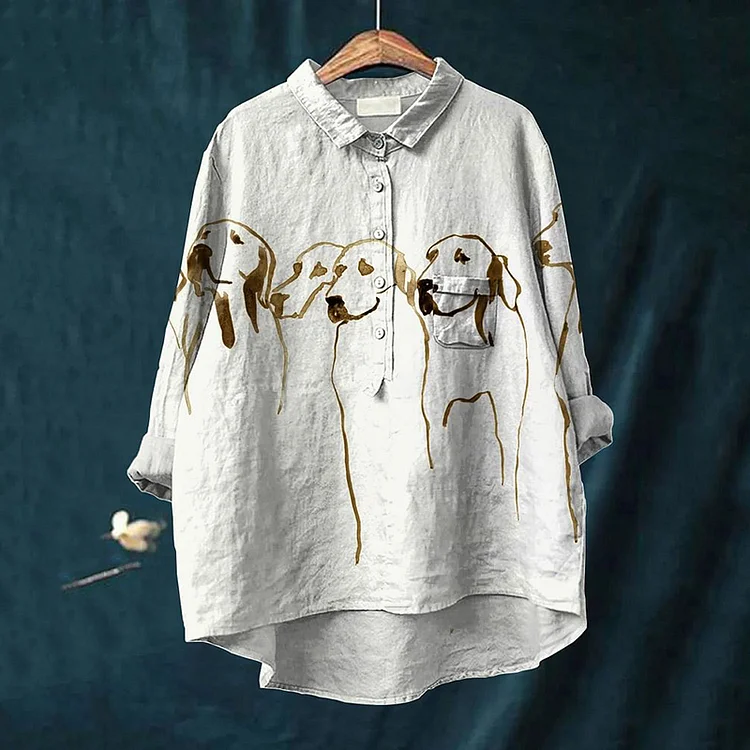 Dog Print Lapel Long Sleeve Casual Shirt