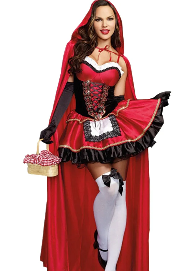 Sexy Off Shoulder Cloak Halloween Little Red Riding Hood Costume Red-elleschic