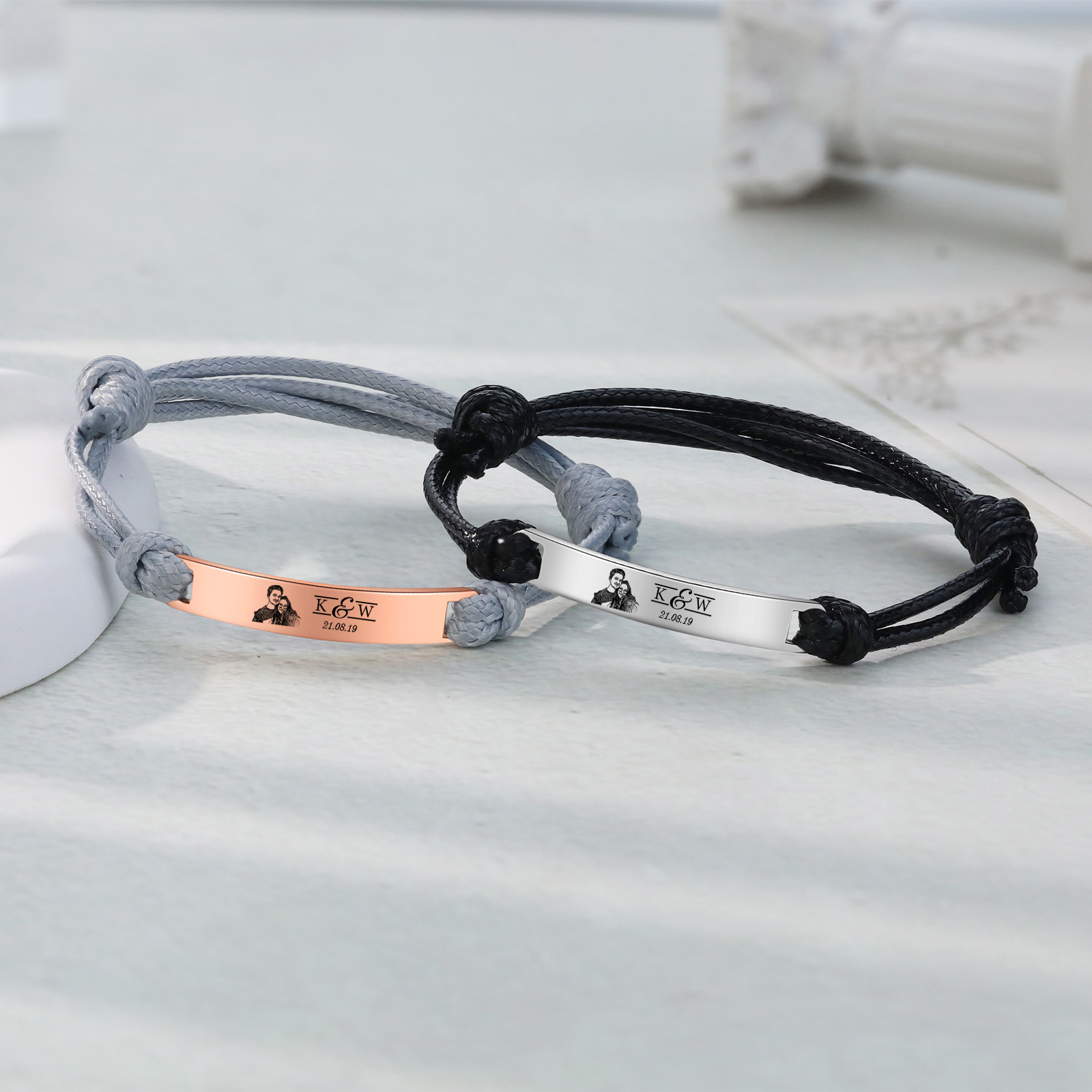 Braccialetti acciaio inox 1 nome 2 lettere e 1 foto personalizzabili per coppia multicolori da scegliere