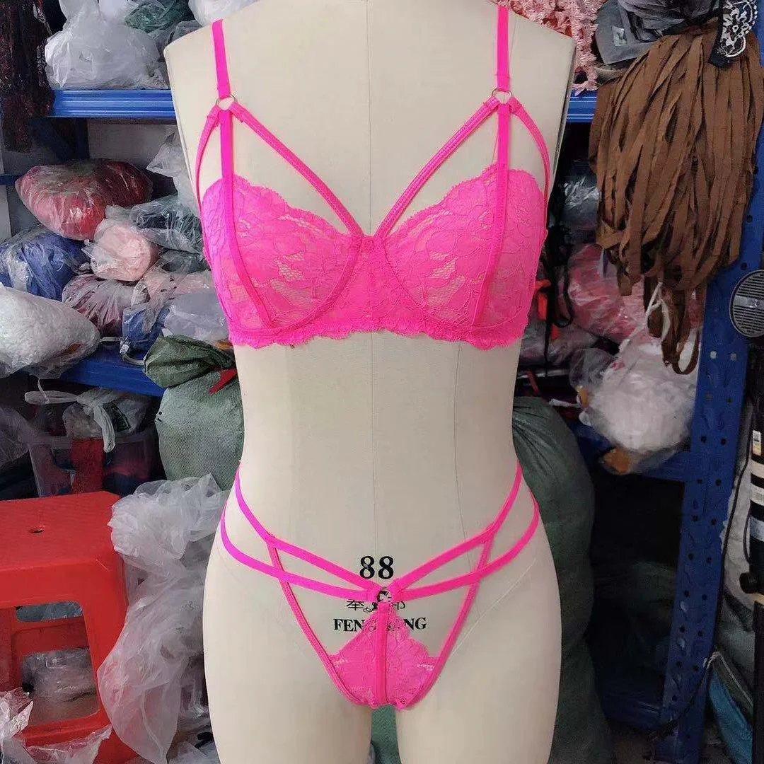 Billionm Neon Green Lingerie Underwear Women Lace Set Hollow Out Bra Panties Thong 2 Pieces Sexy Nightwear Erotic Costumes Intimate Suit
