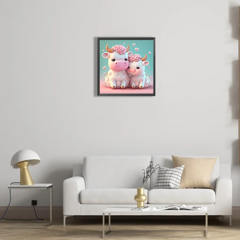 Full Round Diamond Painting 30*30cm - Cartoon Cow