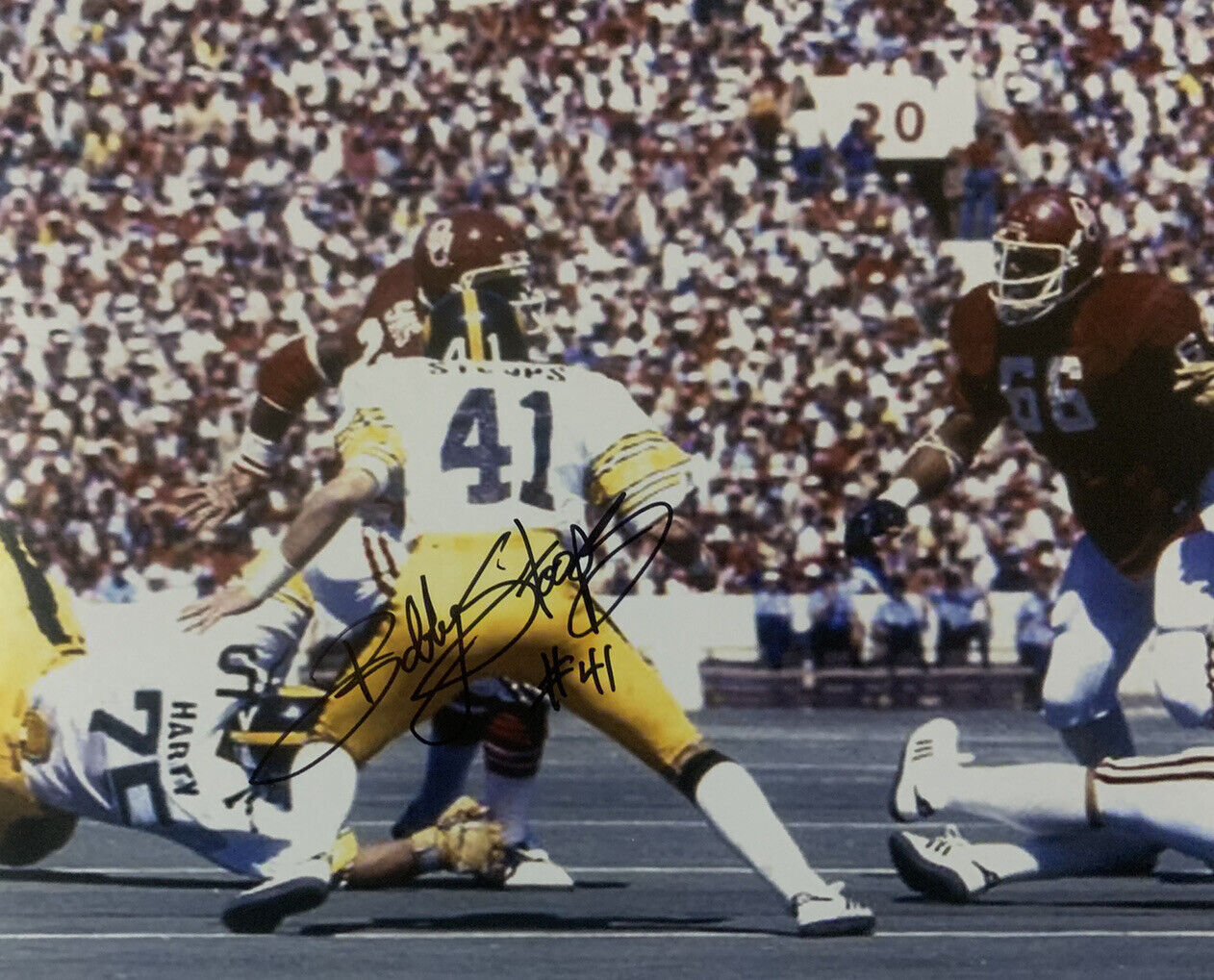 BOB STOOPS HAND SIGNED 8x10 Photo Poster painting IOWA HAWKEYES FOOTBALL AUTOGRAPH COA