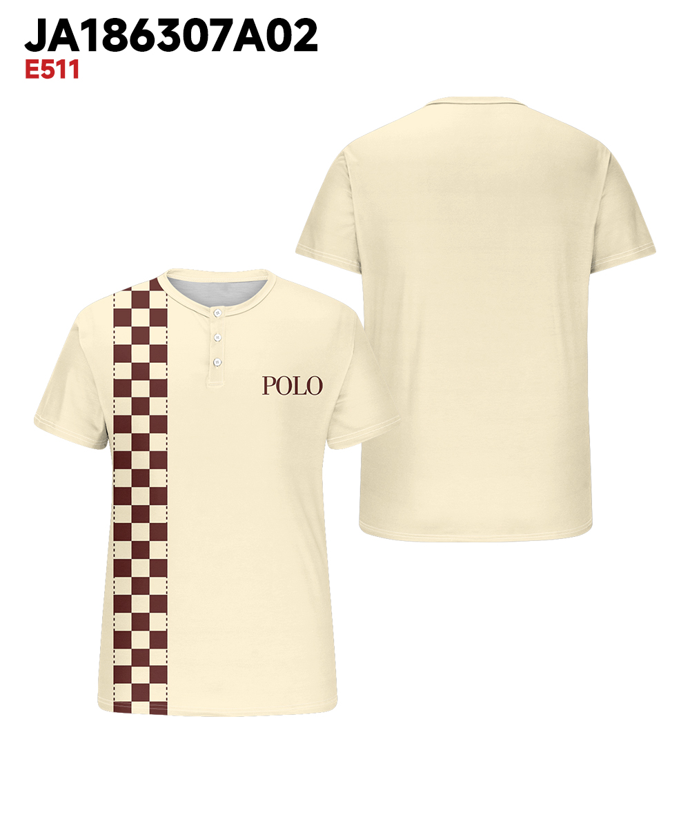 Men's Plus Size Casual Daily Yellow Plaid Letter Print Henry Collar Button Short Sleeve T-Shirt