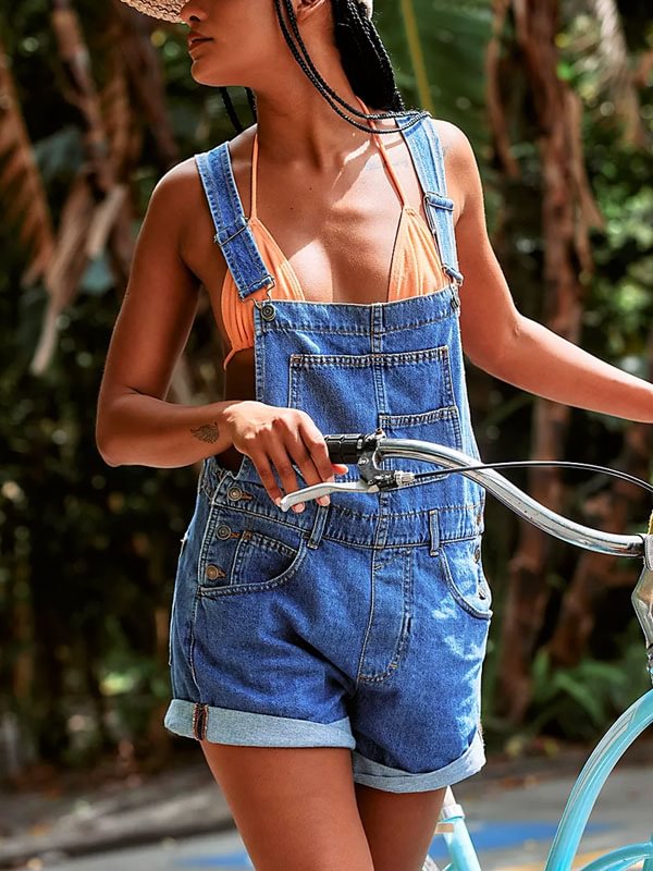 loose casual temperament comfortable women's denim strappy trousers