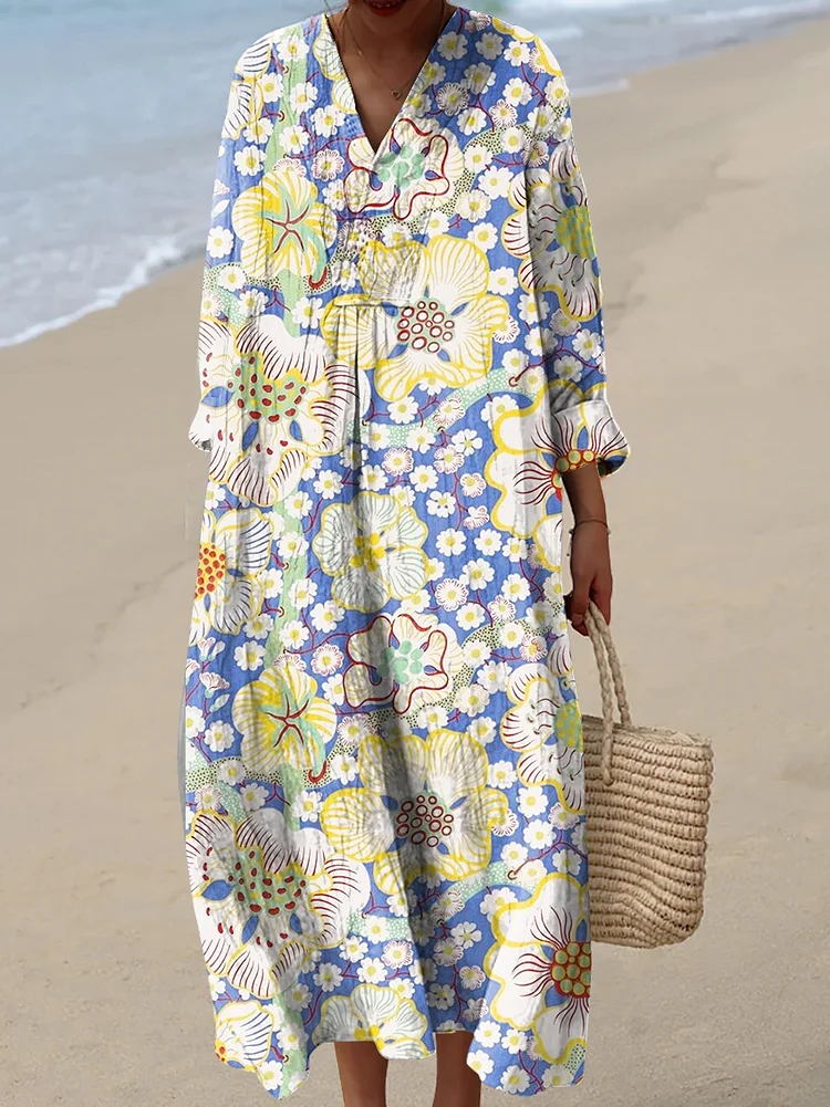 Women's Vintage Ethnic Art Floral Pattern Art Print Dress