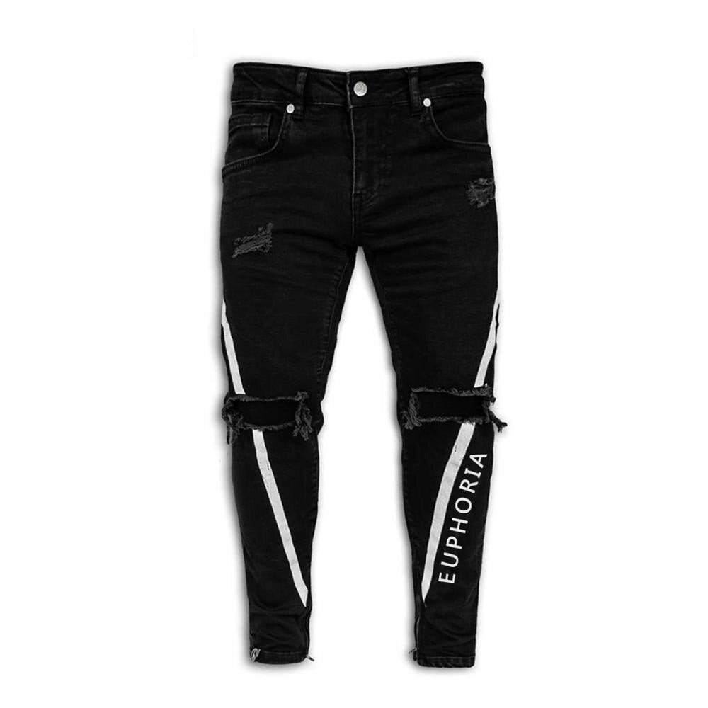 2020 New Men Stretch Ripped Pants Streetwear Mens DenimJeans Men Elastic Waist Skinny Jeans Printing  Locomotive  Jeans