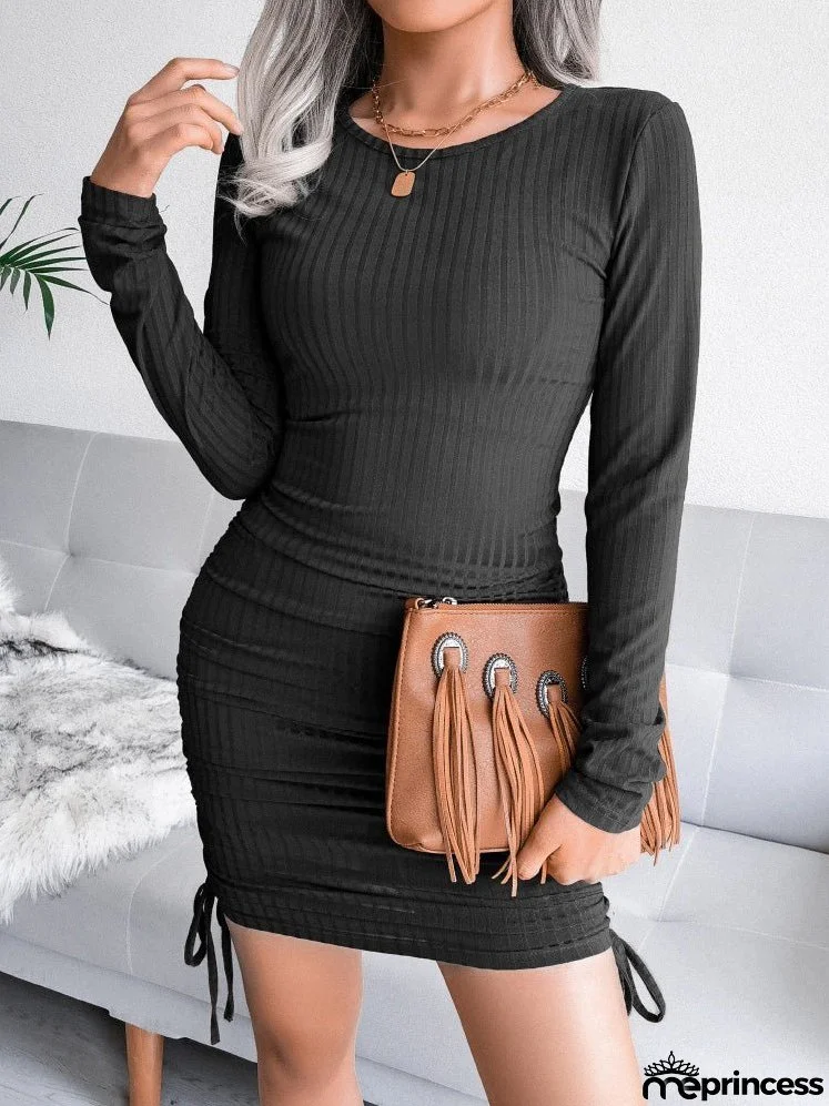 Drawstring Tie Pit Knit Long Sleeve Bodycon Dress