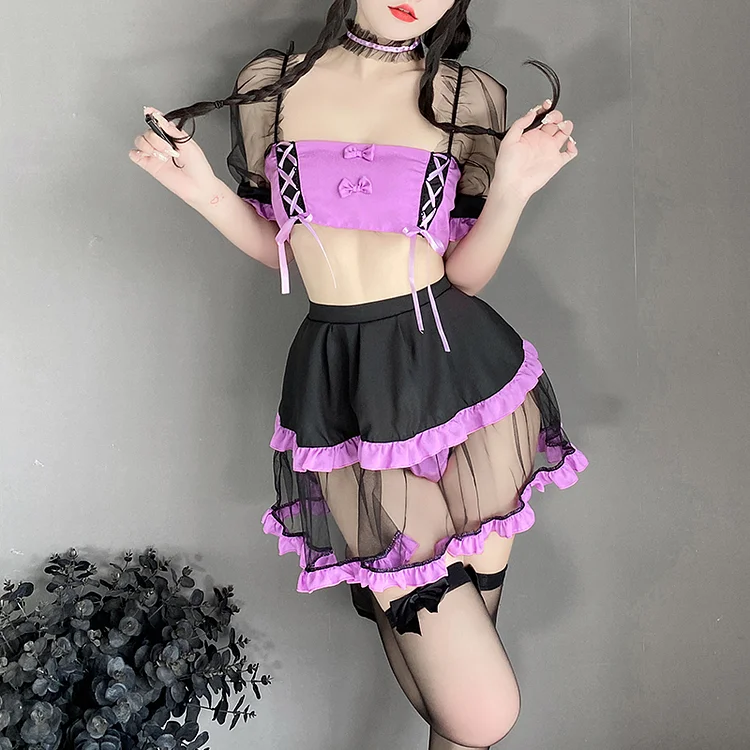 Pink/Purple Cute Cosplay Maid Dress Lingerie Set SP18445