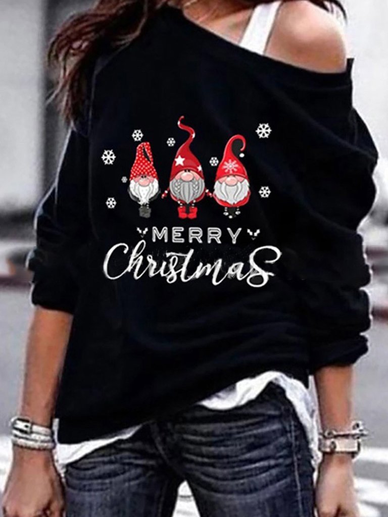 Women's Sweatshirts Christmas Grinch Print One Shoulder Plus Velvet Tops