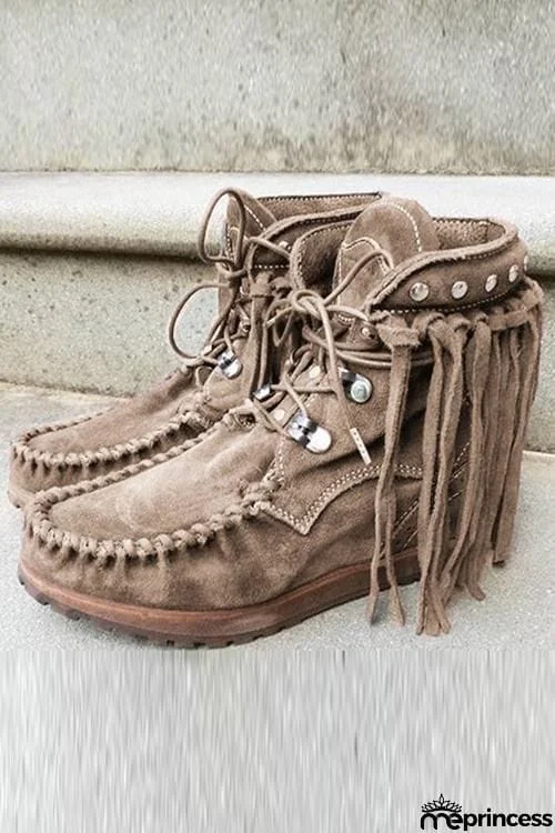 Tassels Rivets Faux suede boots