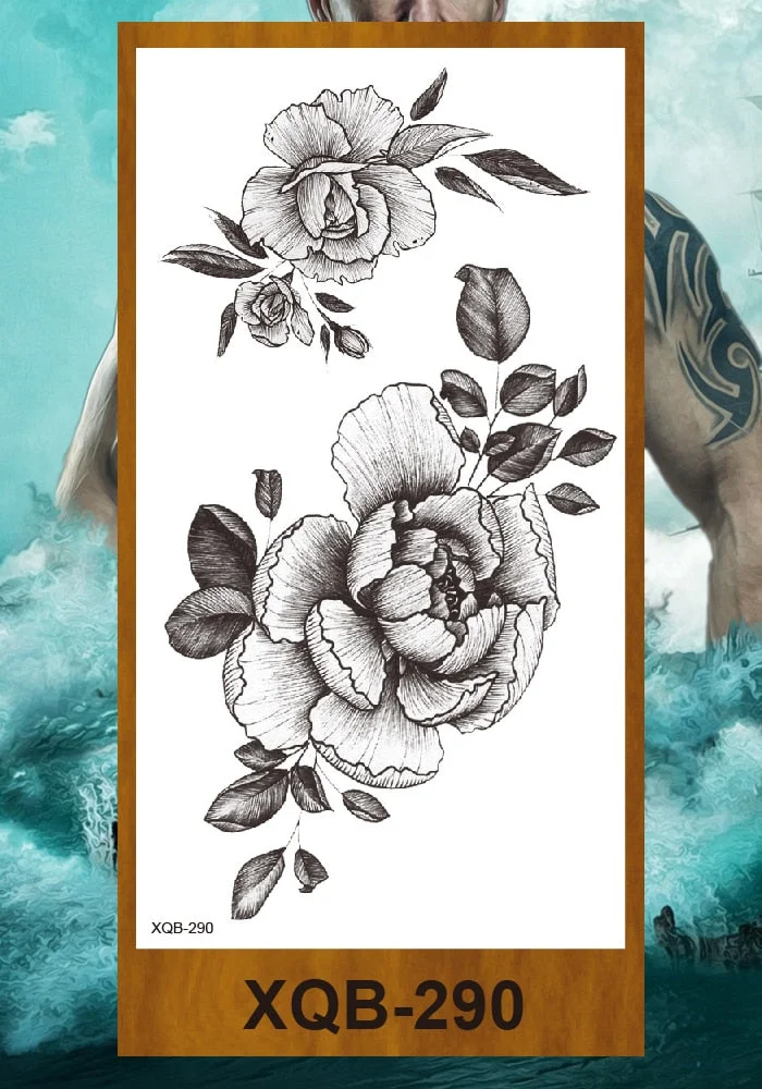 Temporary Tattoos Stickers Women Girls Arm Waist Buttocks Chest Art Fake Tatoo Sexy Flower Bush Peony Rose Lily Body Face Jewels