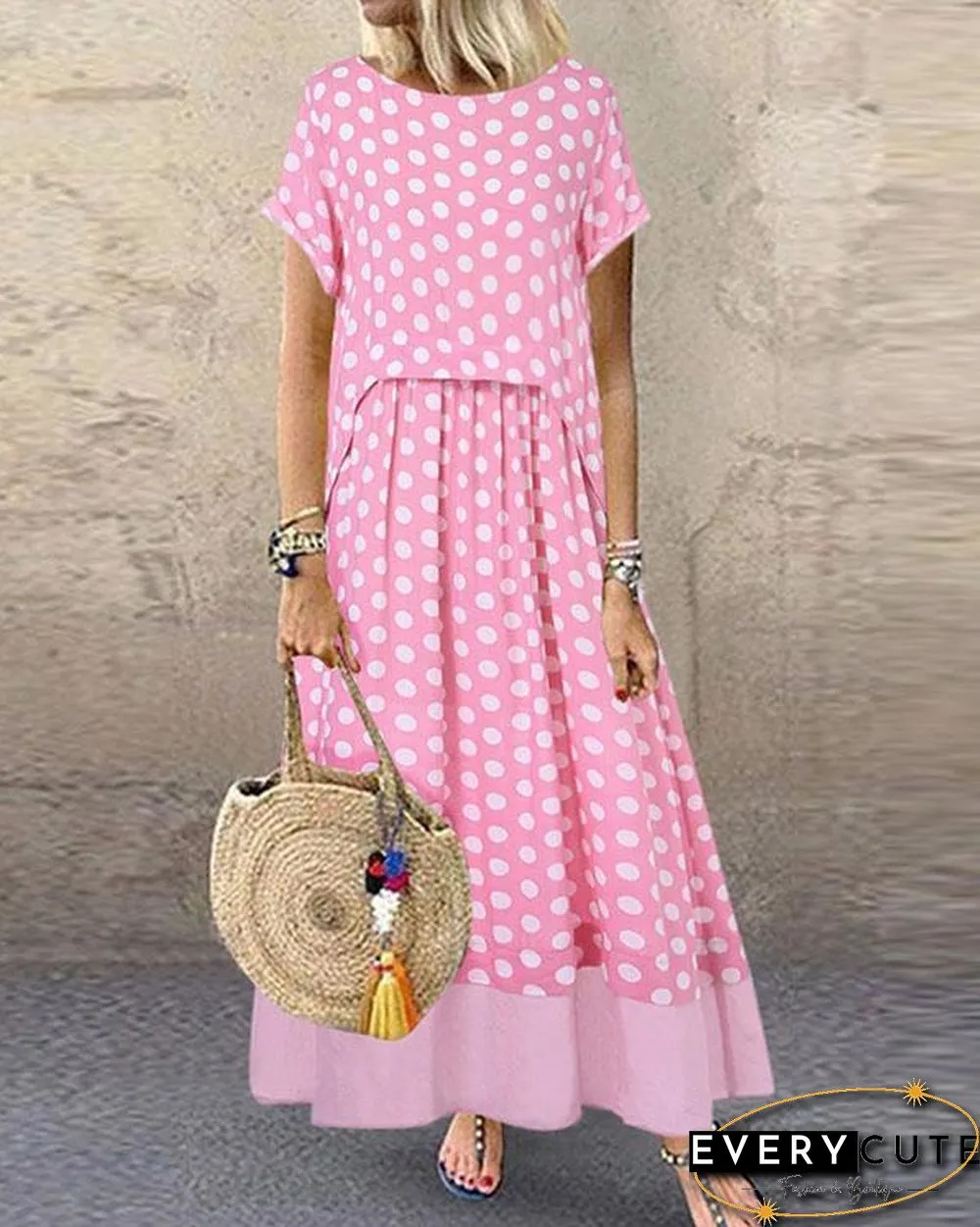 Polka Dot Fake Two Pieces Summer Plus Size Maxi Dress