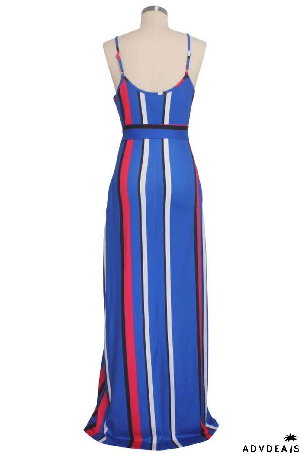 purple Polyester Fashion Sexy Spaghetti Strap Sleeveless Slip A-Line Floor-Length Print asymmetrical Stripe