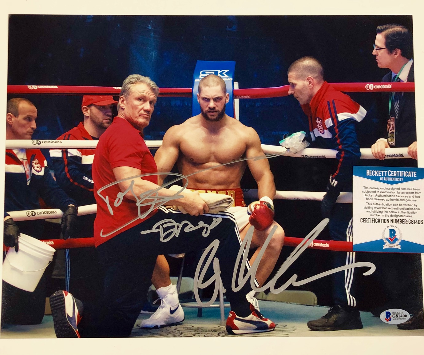 DOLPH LUNDGREN~FLORIAN MUNTEANU Drago/Creed signed 11x14 Photo Poster painting ~ Beckett BAS COA