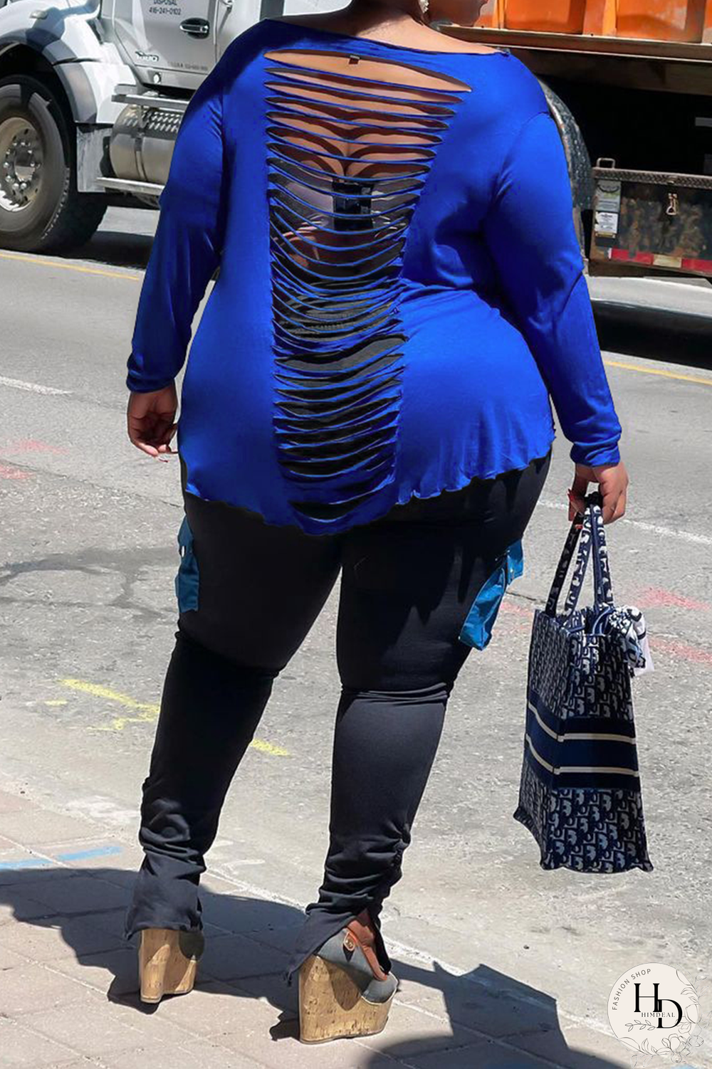 Tangerine Red Sexy Solid Ripped Off the Shoulder Plus Size Tops