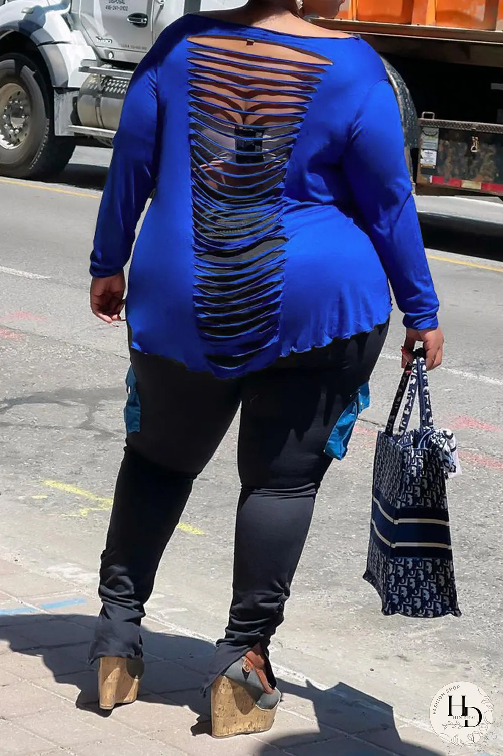 Tangerine Red Sexy Solid Ripped Off the Shoulder Plus Size Tops