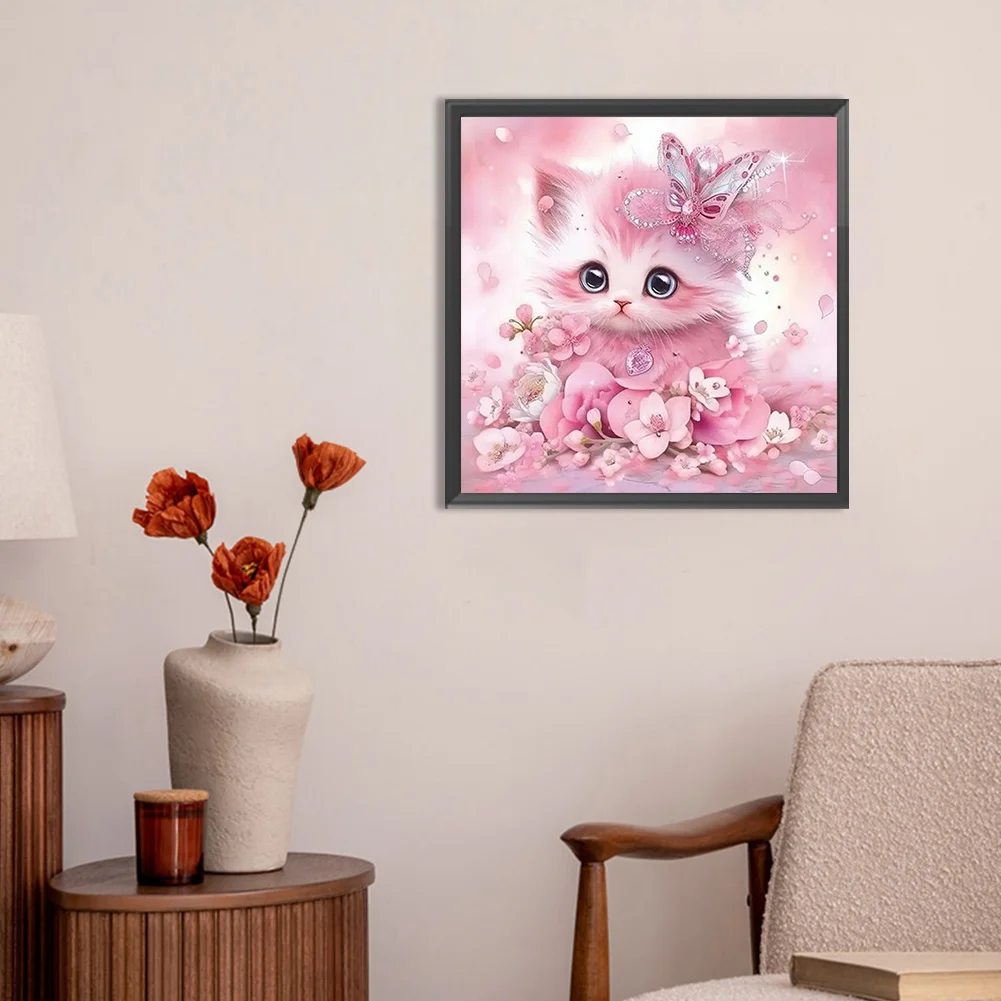 Diamond Painting - Full Round Drill - Pink Cute Cat(Canvas|30*30cm)