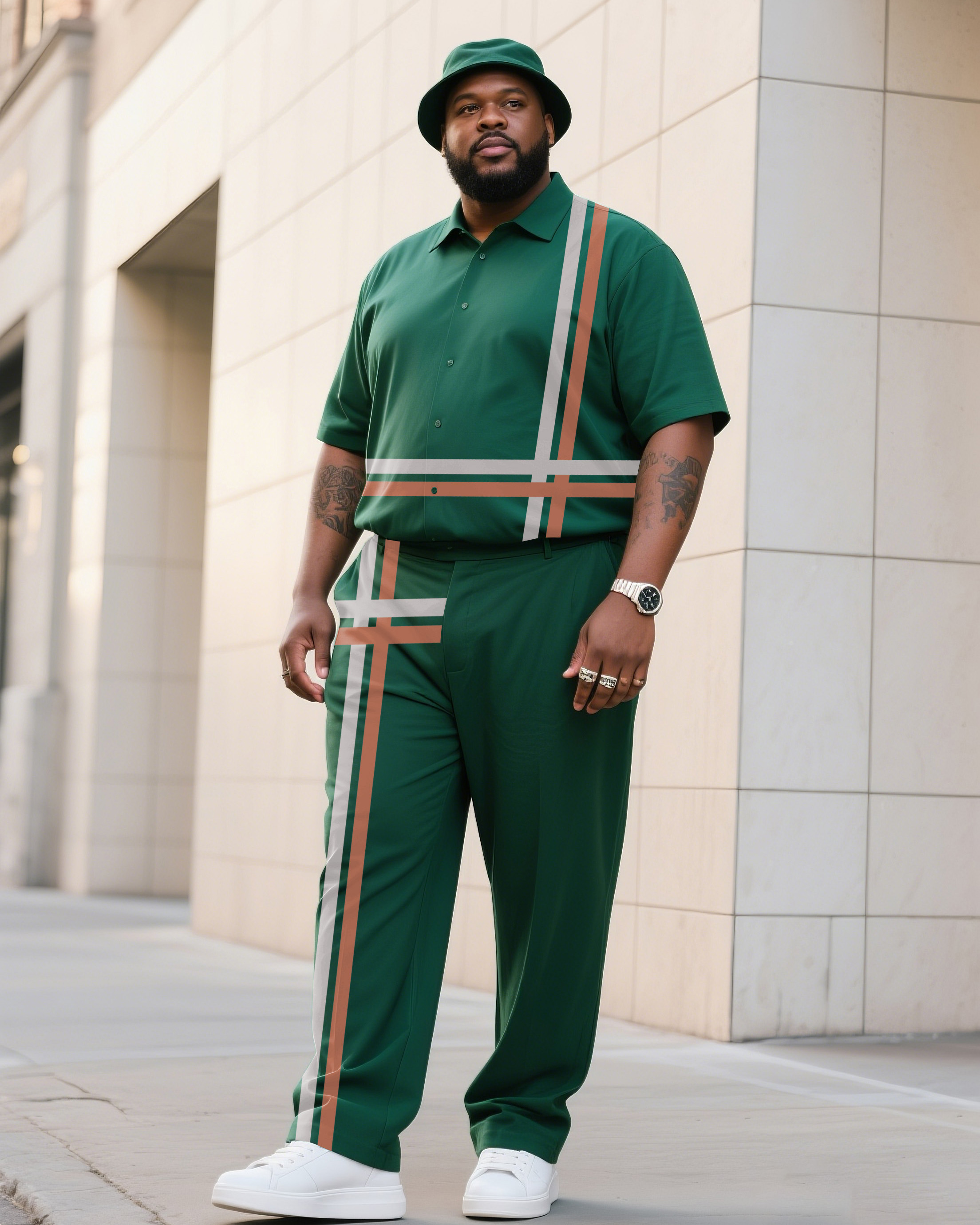 Big Boy Essential Fashion Striped Colorblock Short Sleeve Shirt Trousers Suit