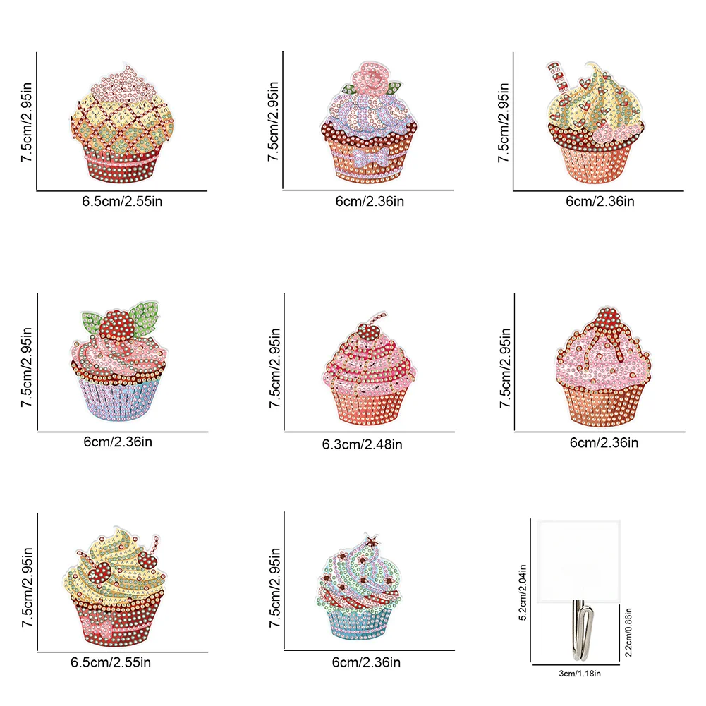 5D DIY 8Pcs Cupcake Diamond Painting Hooks Diamond Art Craft Wall Hooks Home Decor