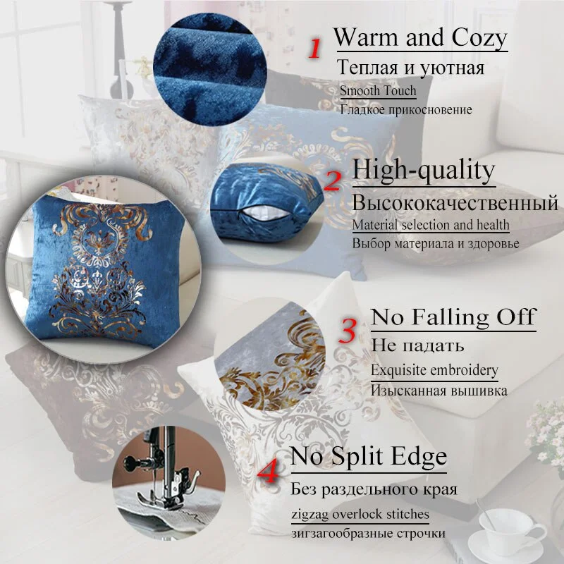 European Luxury Velvet Cushion Cover Floral Bronzing Pillowcase White Black Grey Pillow Cover 45*45 cm Home Decor For Sofa Couch