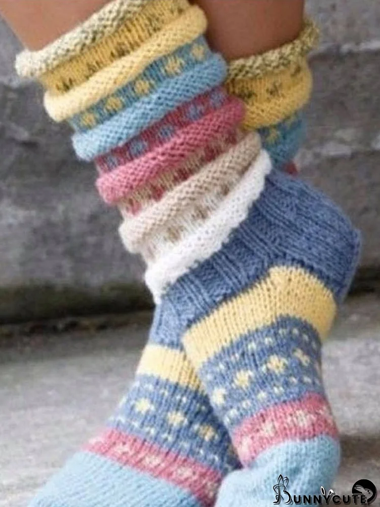 Gradient Contrast Knit Socks