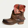 Woman Belt Buckle Square Heel Retro Leather Short Boots