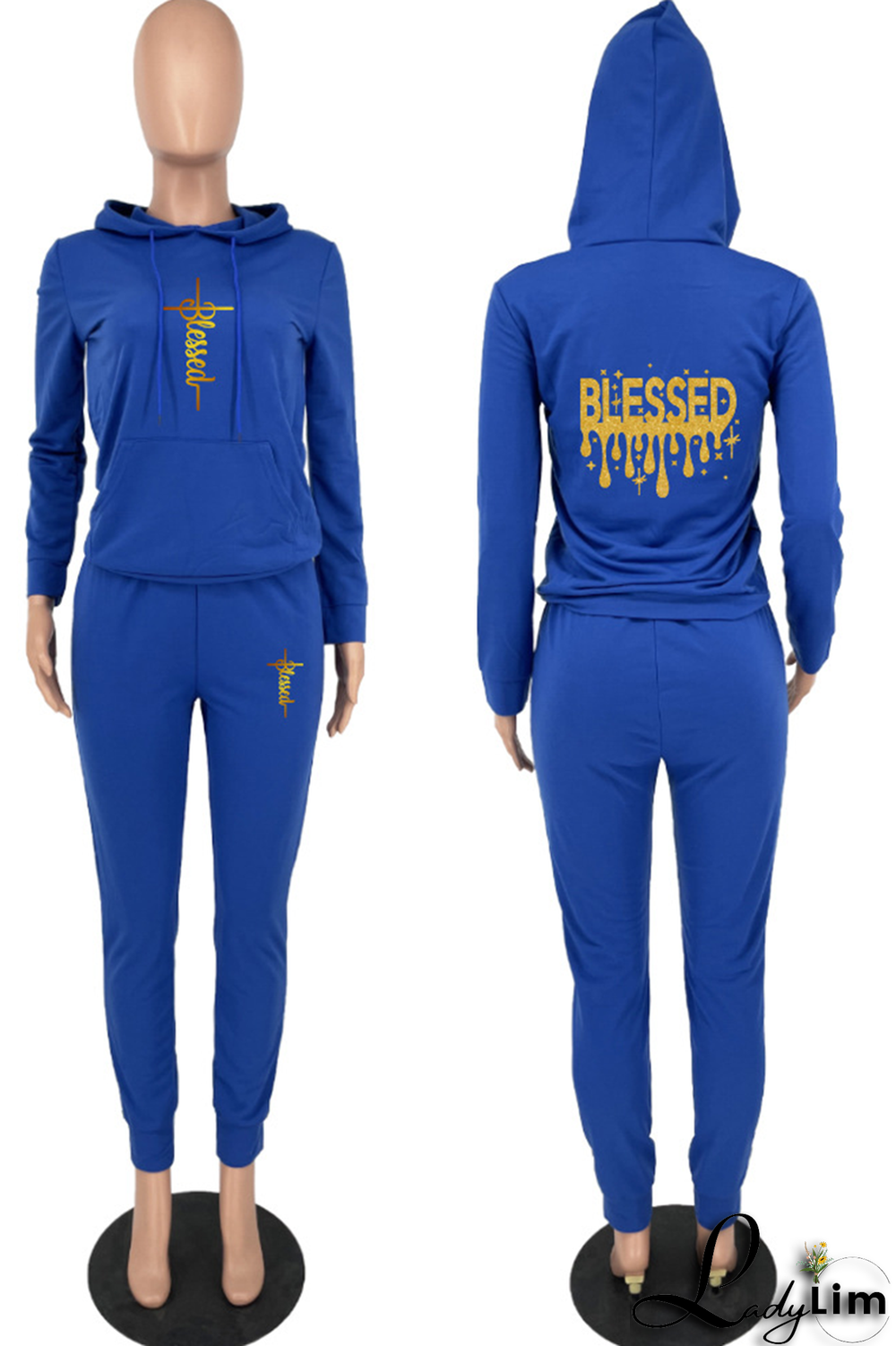 Black Fashion Print Patchwork Hooded Collar Long Sleeve Two Pieces