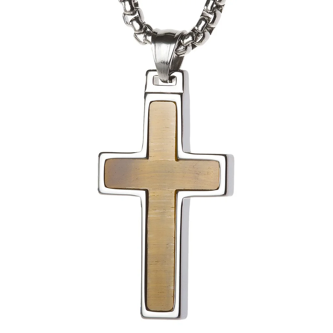 Women's Or Men's Unique Tiger Eye Stone Inlay Tungsten Cross Pendant Necklace Jewelry Gifts For Mens And Womens