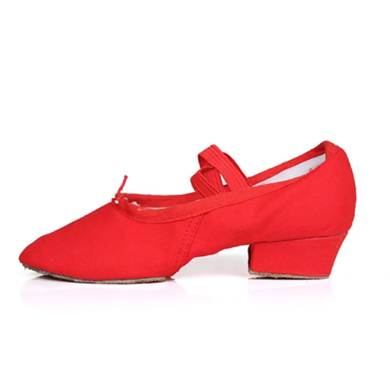 Women's Ballet Shoes Ballroom Shoes Line Dance Practice Heel Sneaker Lace-up Low Heel Elastic Band Slip-on Black Red Pink