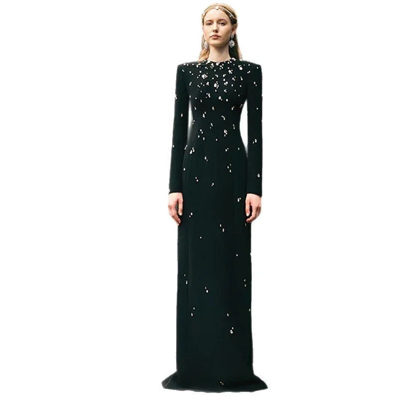 Nigikala Nigikala Star Temperament Elegant Heavy Industry Nails And Diamonds Long Sleeve Long Dress Dress Dress Dress
