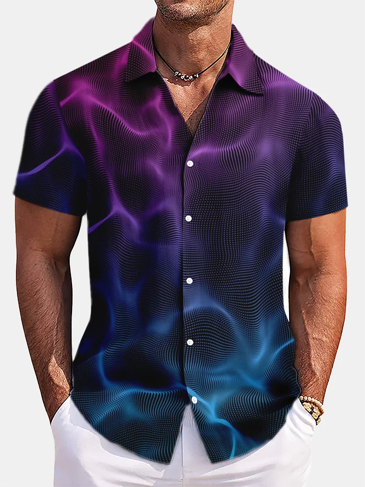 Men's Summer Casual Gradient Print Short Sleeve Shirt