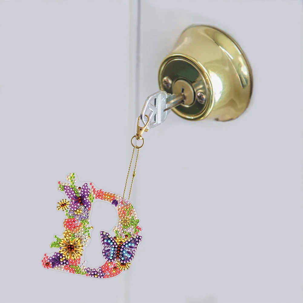 DIY D Diamond Art Key Rings Lettter Keychain Supplies Gift for Kids(Double Sided)