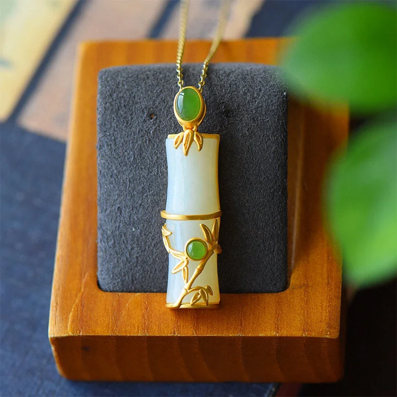 White Jade Cyan Jade Bamboo Protection Necklace Pendant