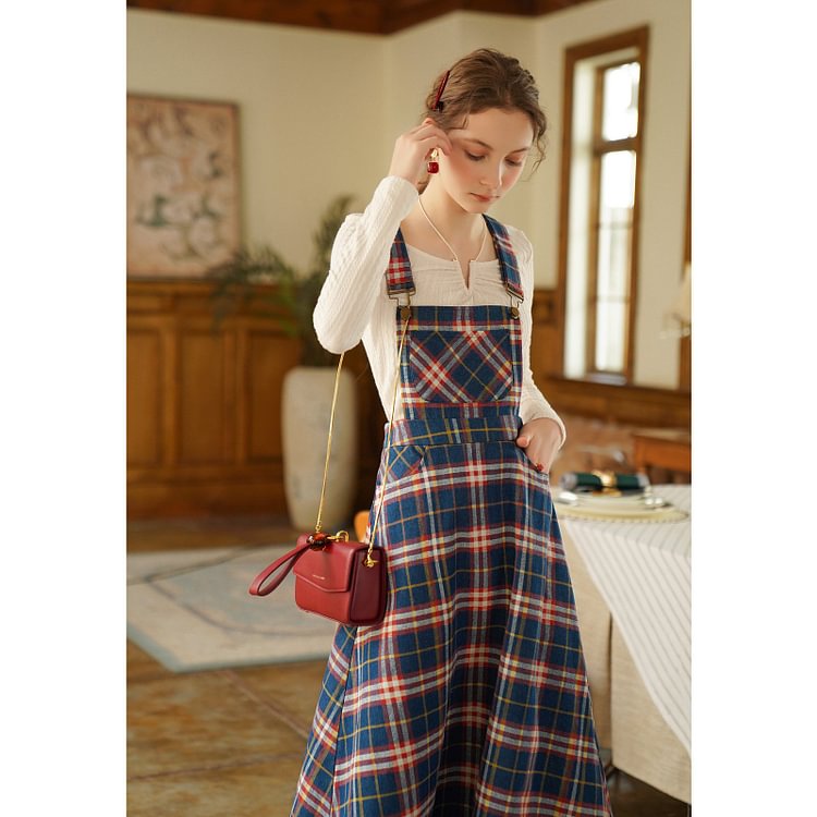 Fairy Tales Aesthetic Vintage Plaid Denim Overall Dress QueenFunky