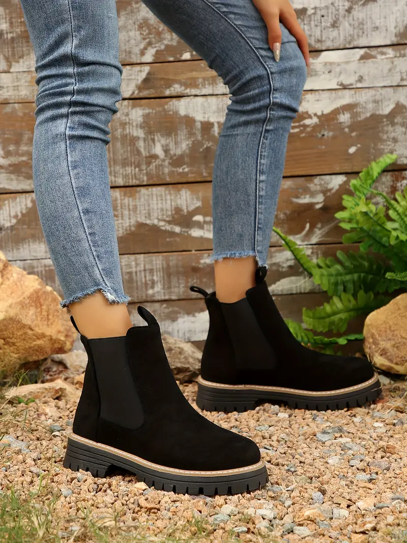 womens slip on ankle boots with thick non slip rubber sole low heel everyday formal shoes cushioned insole slip resistant winter boots for women black slipresistant footwear breathable fabric upper casual footwear durable construction office wear details 3