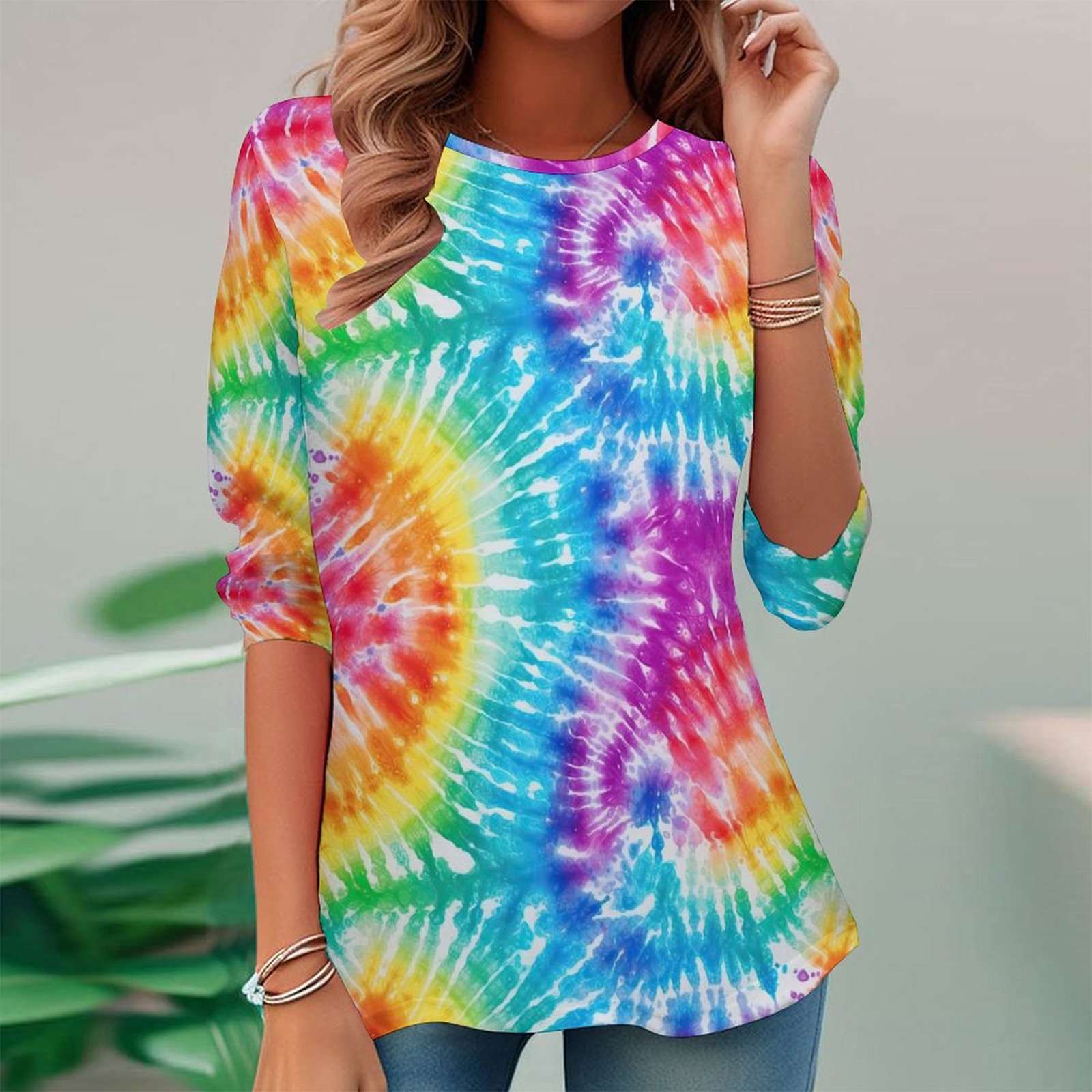 Women Long Sleeve V-neck Graphic Floral Printed Top