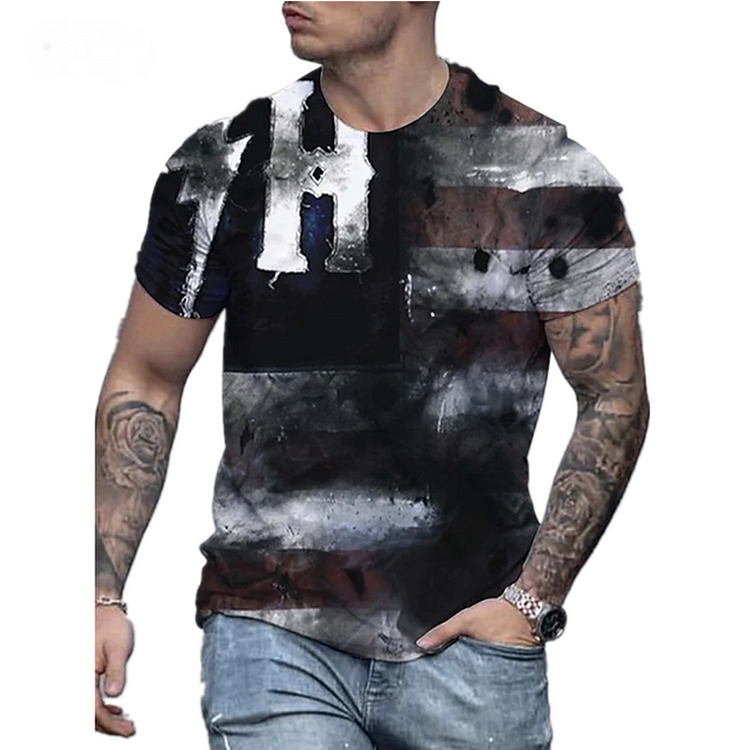 American Flag Print Casual Summer Short Sleeve Men's T-Shirts at Hiphopee