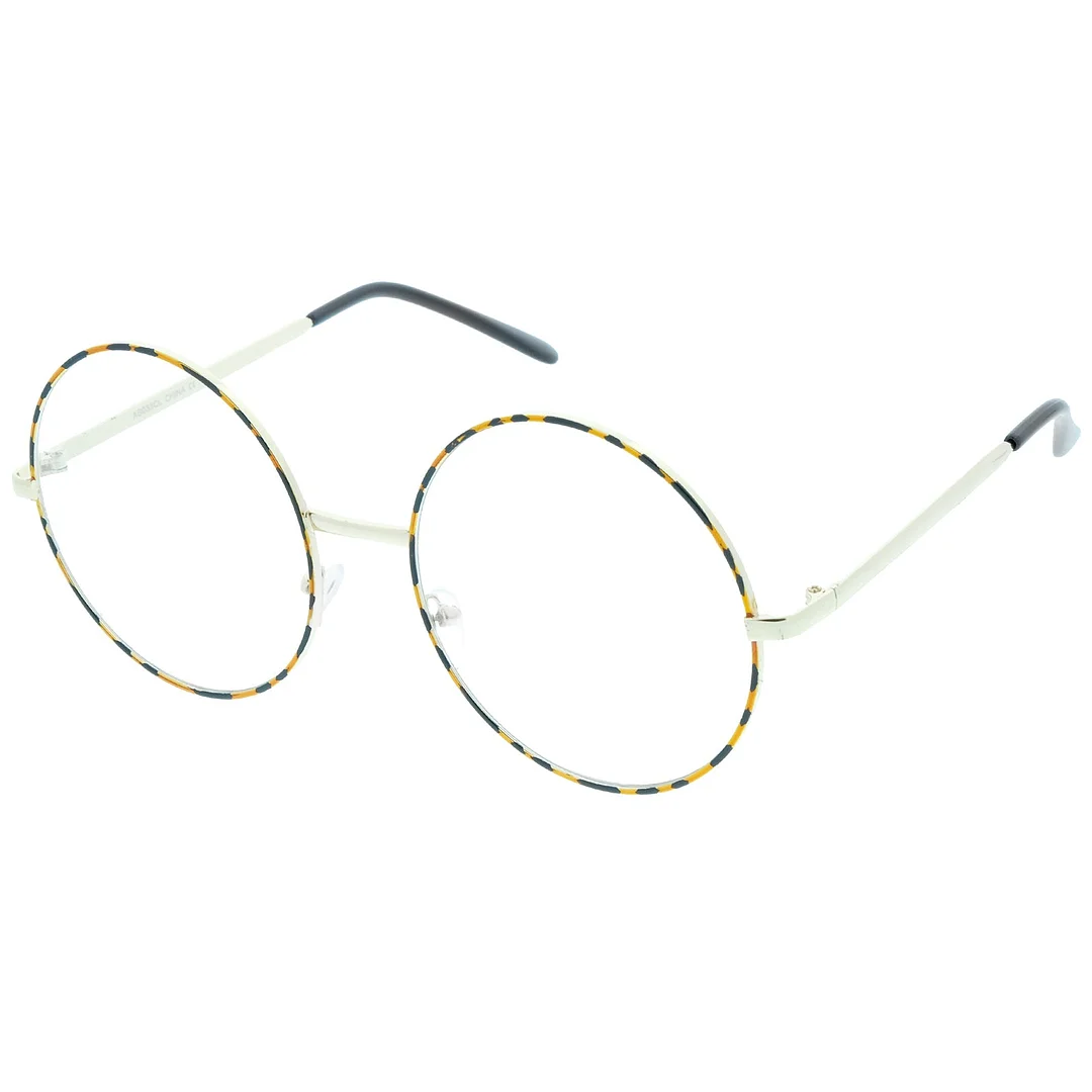 Oversize Metal Frame Slim Temple Clear Lens Round Eyeglasses 60mm